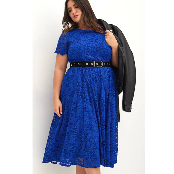 New Torrid 1 (1X 14/16) Dress Only - Fit & Flare Electric Blue Lace Midi Dress - Picture 1 of 3